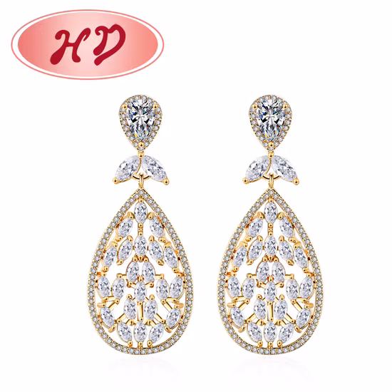 Dubai 18K Gold Rhodium Plated Fashion Silver Alloy CZ Stud Earrings with Pearl Crystal for Women