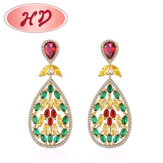 Dubai 18K Gold Rhodium Plated Fashion Silver Alloy CZ Stud Earrings with Pearl Crystal for Women