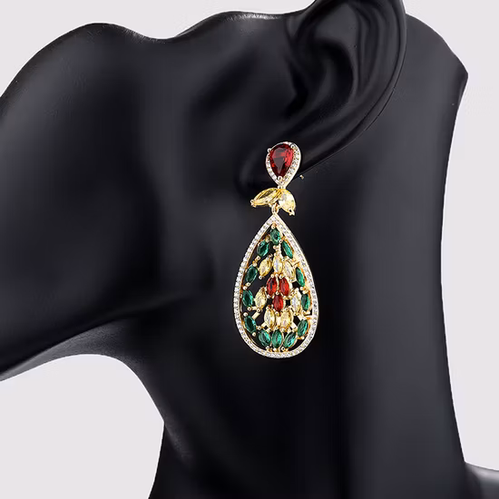 Dubai 18K Gold Rhodium Plated Fashion Silver Alloy CZ Stud Earrings with Pearl Crystal for Women