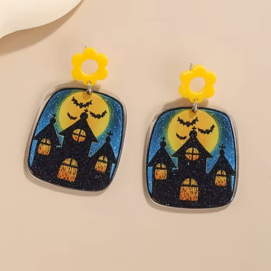 Beautichen economici plastica glitter Halloween zucche colorate smiley parodia orecchini pendenti in acrilico