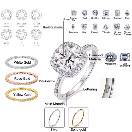 Anello in argento S925 per gioielleria raffinata da donna con diamanti